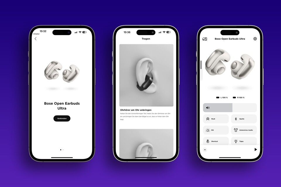 In der Bose-App wird euch gezeigt, wie man die Ohrhörer richtig trägt.