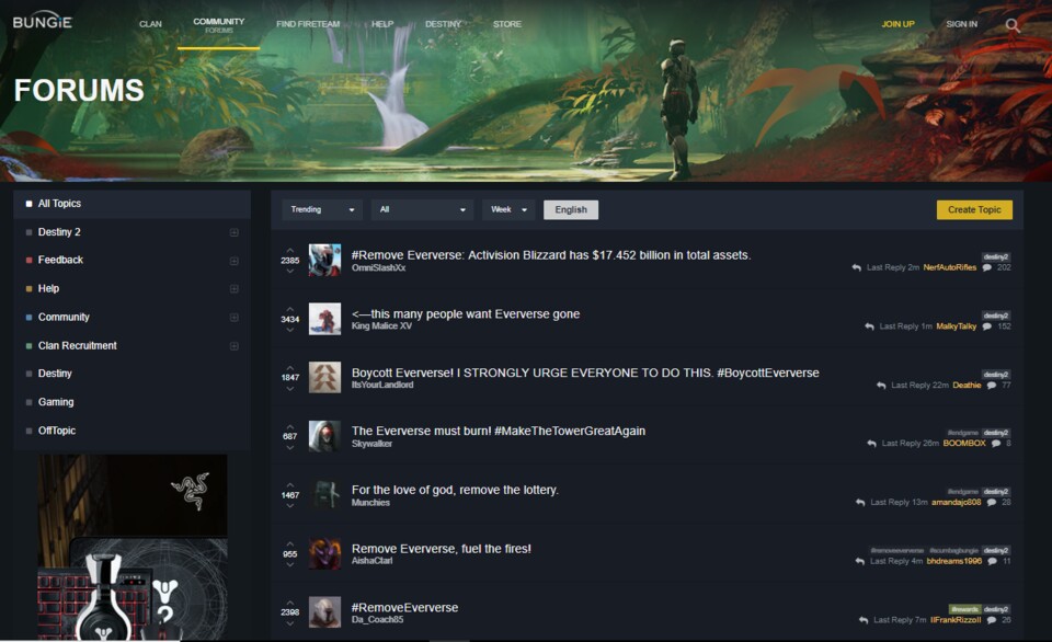 Alle Beiträge im Bungie-Forum drehen sich um Eververse.