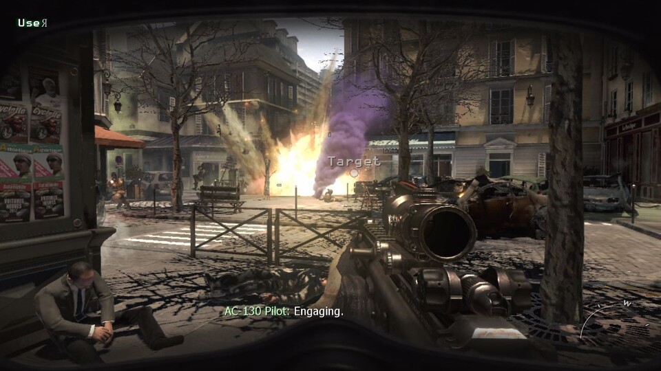 In Paris unterstützt uns ein AC130-Gunship und sprengt anrückende Feinde aus dem Weg.