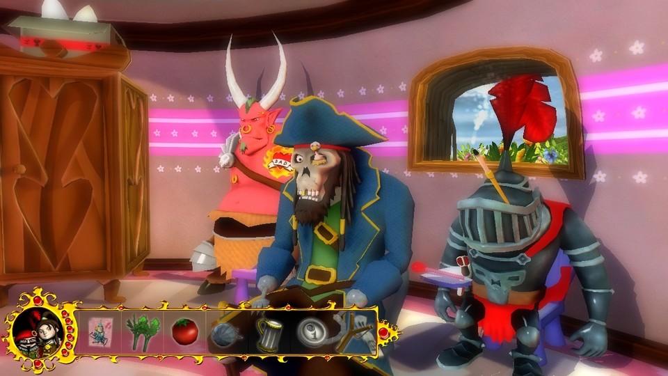 Spiele-Persiflage: Der Dämon links erinnert an Horny aus Dungeon Keeper, der Zombie-Pirat in der Mitte an Monkey-Island-Bösewicht LeChuck.