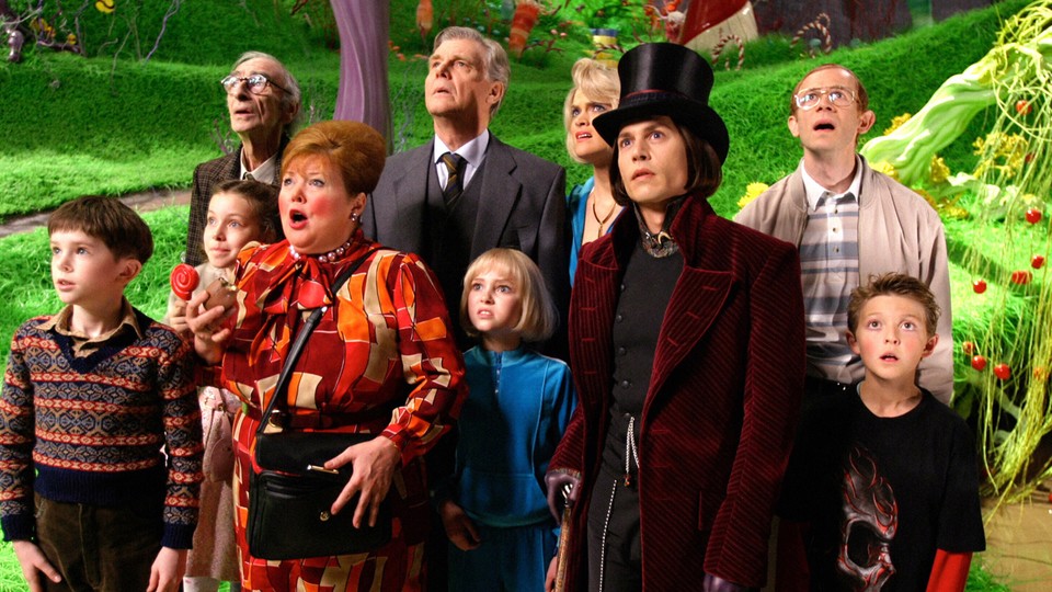 Tim Burtons Charlie und die Schokoladenfabrik mit Johnny Depp als Willy Wonkas.