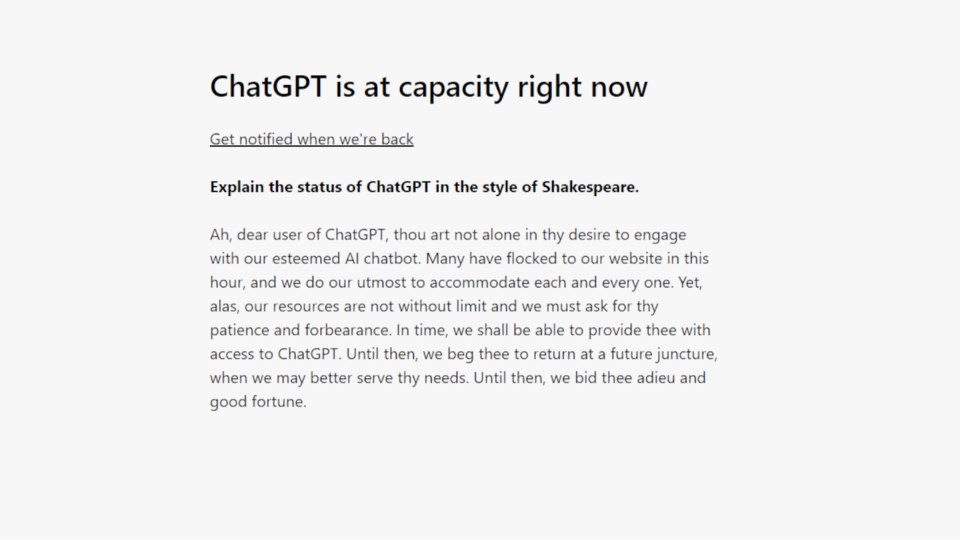 Aktuell ein häufig auftretender Hinweis: ChatGPT ist ausgelastet.