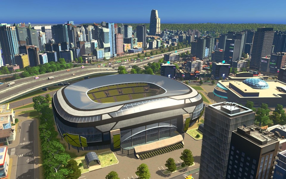 Zur Fußball-Europameisterschaft bekam Cities: Skylines ein Stadion mit animierten Fußballspielern spendiert. 