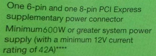 600 Watt und 12 Ampere auf der 12-Volt-Leitung sind die Mindestanforderungen.
