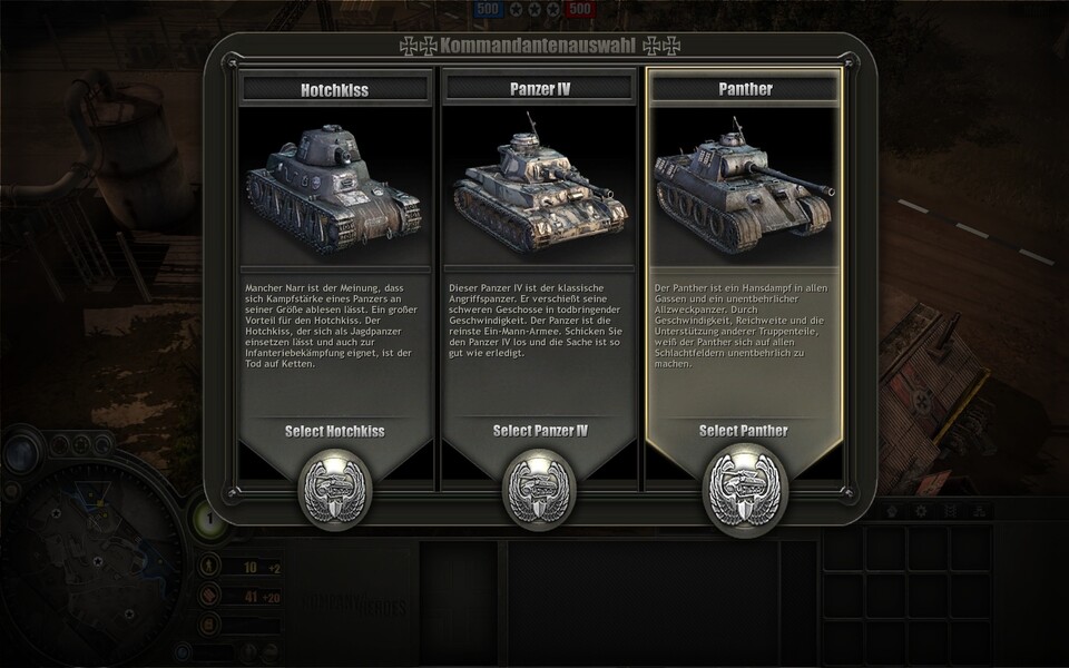 Am Anfang der Rudne wählen Sie eine von drei Panzer-Klassen.