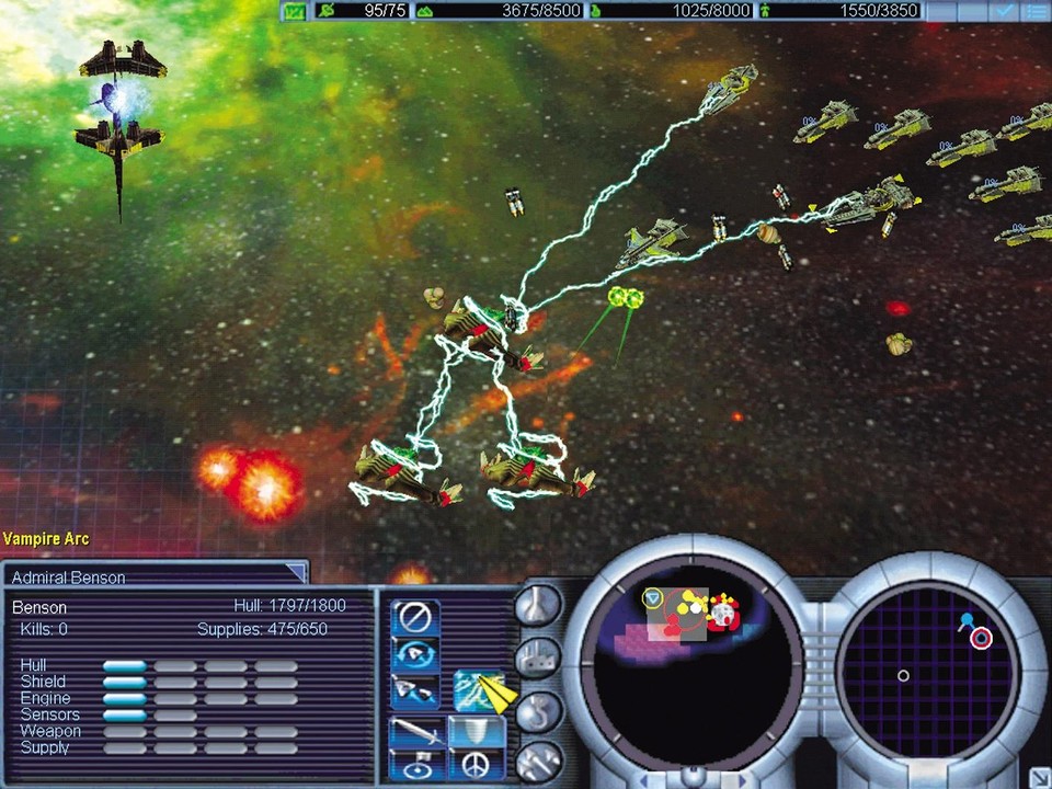 Im Kampf um das Wurmloch samt Sprungtor (links oben) benutzt Admiral Benson einen Energieblitz. Seine Begleiter haben keine Munition mehr.
