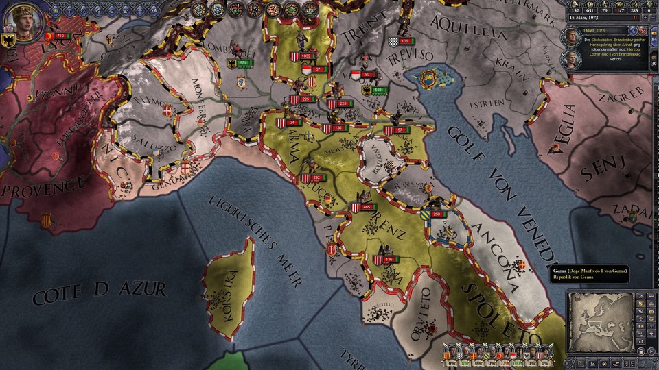 In Italien ist die Hölle los: Gleich mehrere Herrscherhäuser meinen, sich vom Heiligen Römischen Reich lossagen zu müssen.