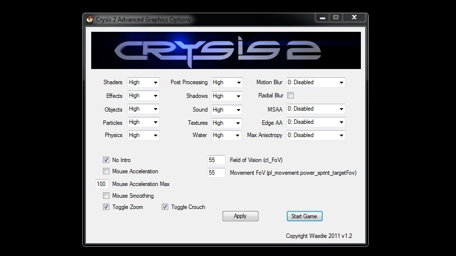 Das Programm »Crysis 2 Advanced Graphics Options« ermöglicht grafische Feinabstimmung.