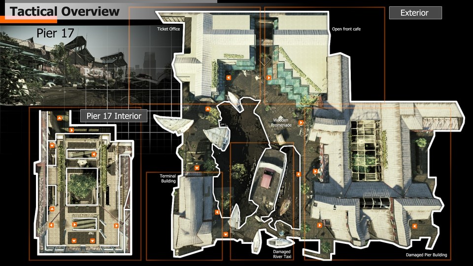 Übersichtskarte der Map »Pier 17« aus der Multiplayer-Demo von Crysis 2.