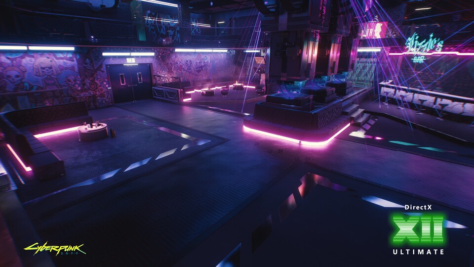 Für die volle Grafikpracht von Cyberpunk 2077 braucht es eine Grafikkarte, die DirectX 12 Ultimate unterstützt. Ansonsten genügt auch eine DX12-kompatible GPU.