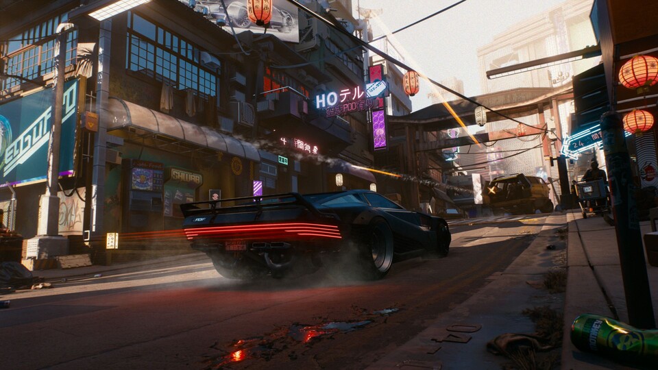 Plötze wird durch mehr PS ersetzt: In Cyberpunk 2077 fahren wir mit Fahrzeugen durch die offene Spielwelt.