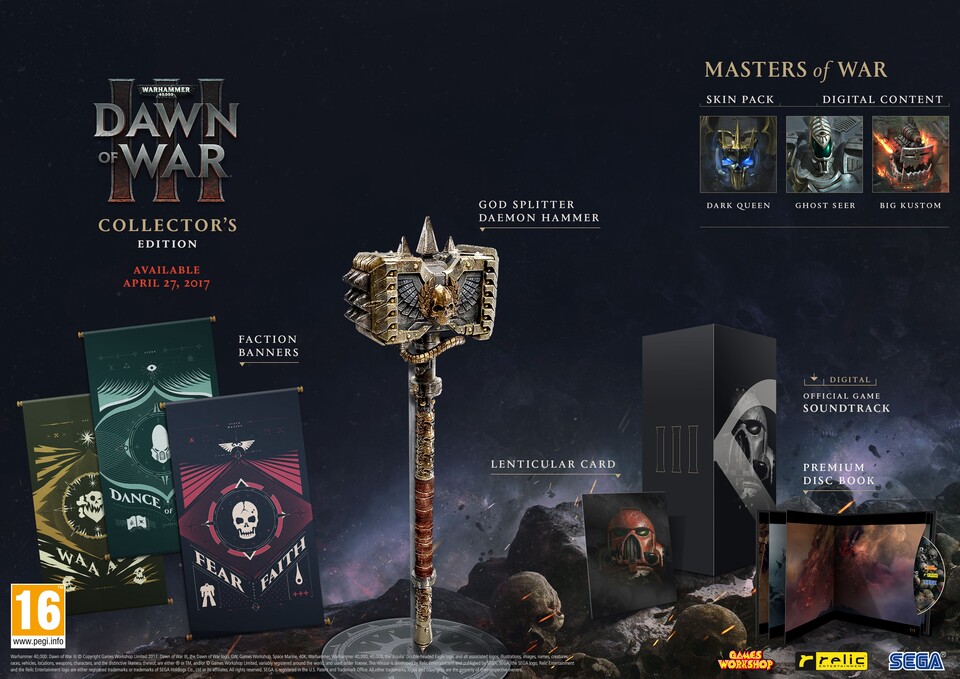 In der Collector's Edition von Dawn of War 3 stecken unter anderem ein Hammer und drei Banner.