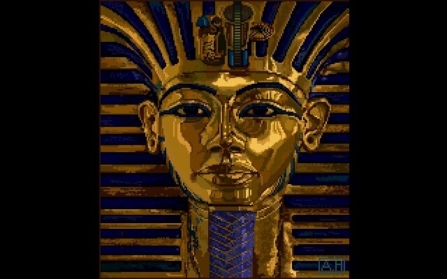 Die mit Deluxe Paint von EA gezeichnete Maske des Pharao Tut Ench Amun mit all ihrer Pracht in 32 Farben.