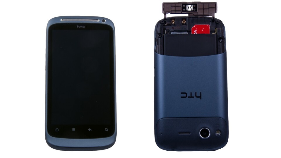 Vorder- und Rückseite: Ein Ende des Desire S lässt sich abnehmen, darunter finden sich Akku, SIM und MicroSD-Karte.