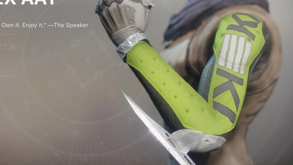 Dieser Handschuh in Destiny 2 ist mit einem Schriftzug verziert, der in rechten Kreisen als Erkennungszeichen fungiert. Bungie hat die Rüstung nach dem Fund aus dem Spiel entfernt.