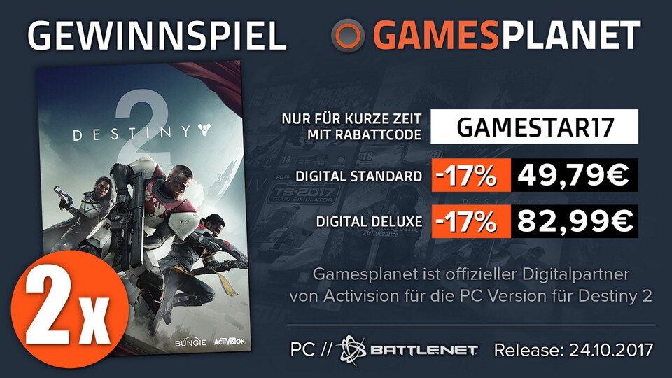 GameStar streamt die PC-Beta von Destiny 2 und ihr bekommt dafür einen Rabatt von 17% bei Gamesplanet.com!