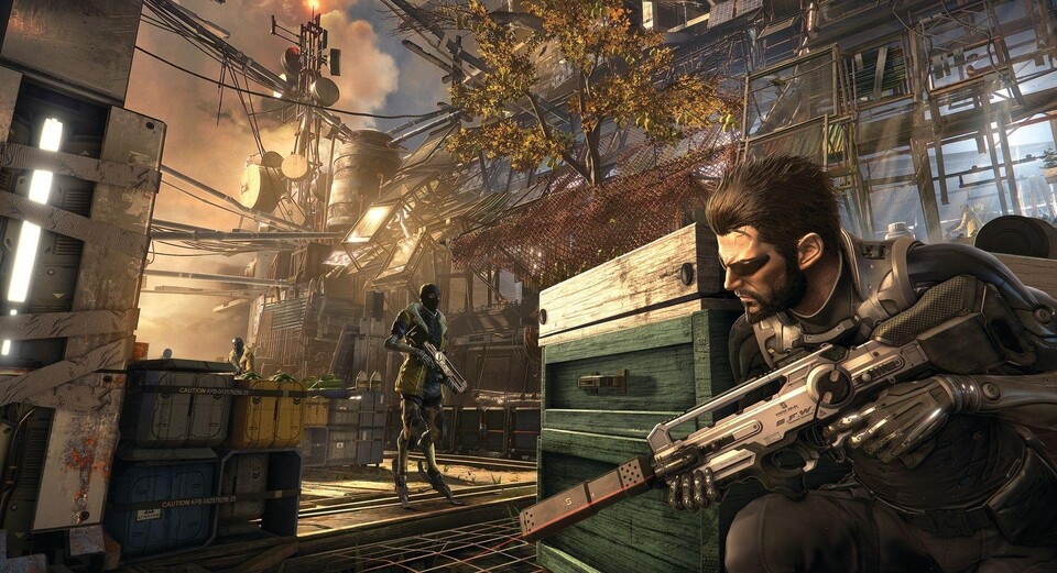 Adam Jensen ist auch in Deus Ex: Mankind Divided die Hauptfigur, wie gewohnt mit Sonnenbrille und Mantel.