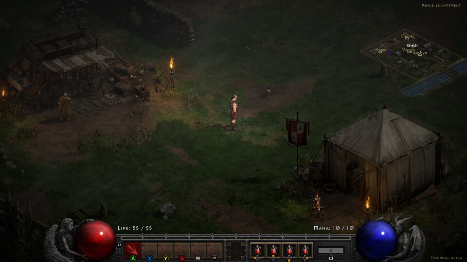 Wer Diablo 2 mit Controller spielt, bekommt ein neues Interface. Hier seht ihr bereits, welche Tasten ihr in der Regel benötigt. 