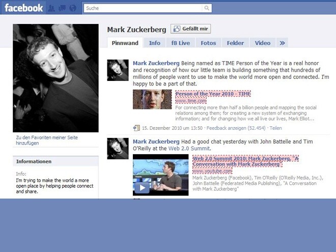 Die Facebook-Internetseite sieht heute kaum anders aus als im Gründungsjahr 2004. Schon beim Start zeigte sich Mark Zuckerberg mit Foto. 