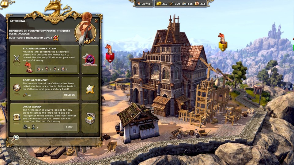 Auf Multiplayer-Karten gibt es spezielle Ereignis-Sektoren wie diese halbfertige Kathedrale. Jeder Spieler kann hier Aufgaben erfüllen, um Vorteile zu erhalten, zum BeispielWerkzeug für den Dachausbau liefern.