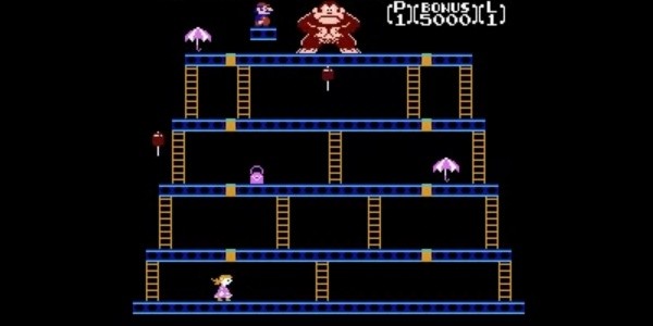 Donkey Kong mal umgekehrt: Mario wird vom Helden zum wehrlosen Gefangenen.