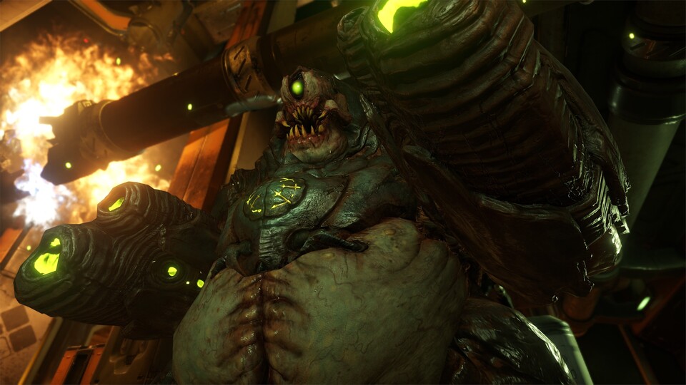 Die Mancubi sahen in Doom 3 noch recht schnorchelig im Gesicht aus, im neuen Doom setzen sie auf hübsche Zähne.