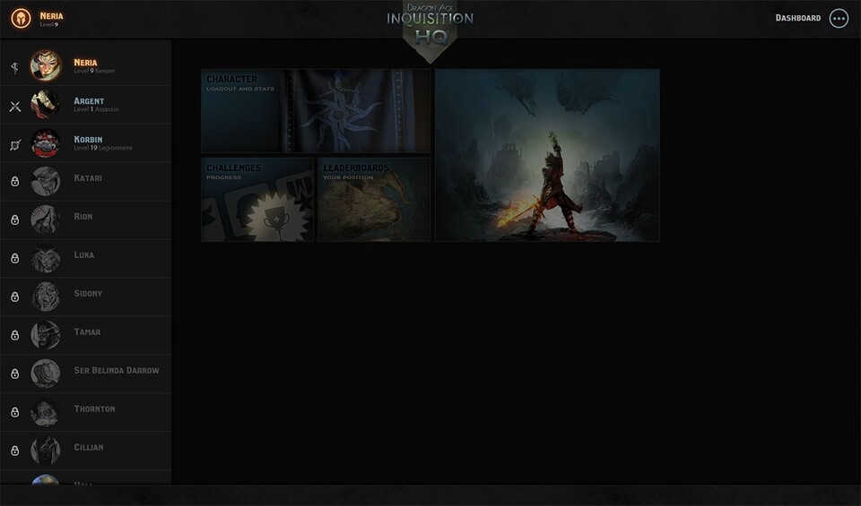 »Inquisition HQ« ist ein Webportal zur Verwaltung der Multiplayer-Charaktere aus dem Rollenspiel Dragon Age: Inquisition.