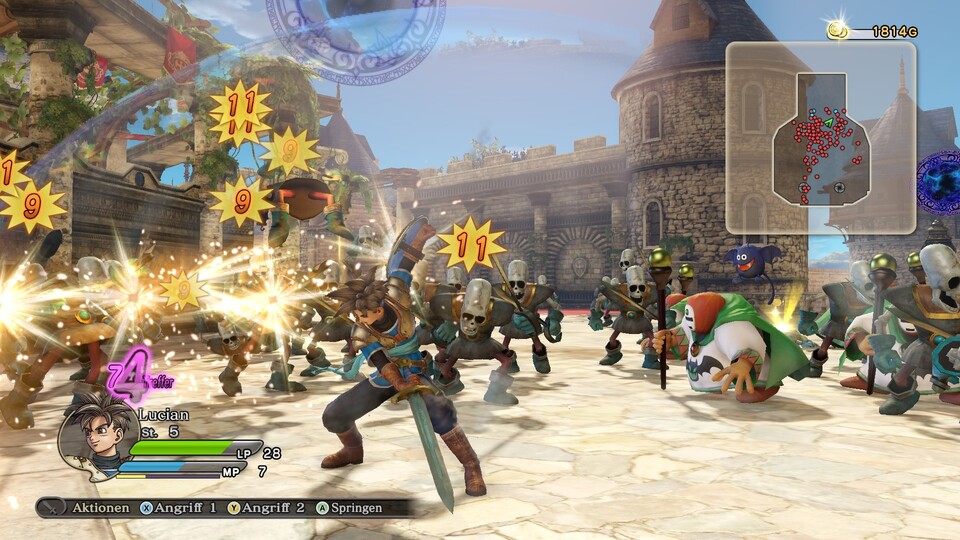 Die typischen Dragon-Quest-Helden kämpfen gegen Horden von Gegnern.