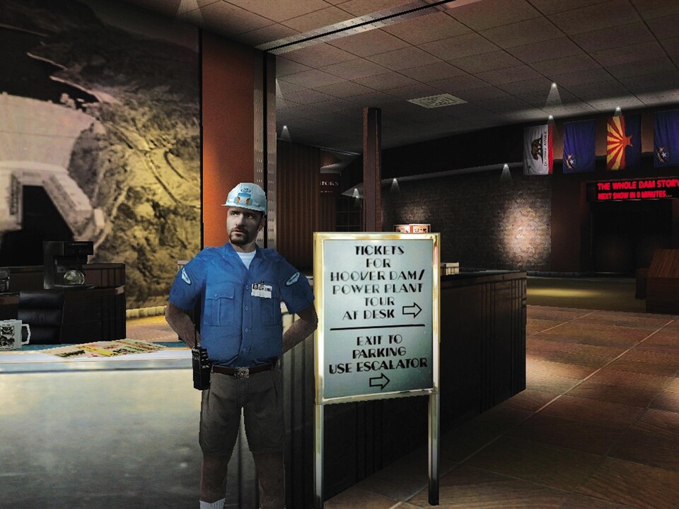 Das Spiel bietet sowohl Innen- als auch ausgedehnte Außenareale. Hier besuchen wir gerade den Hoover-Damm.