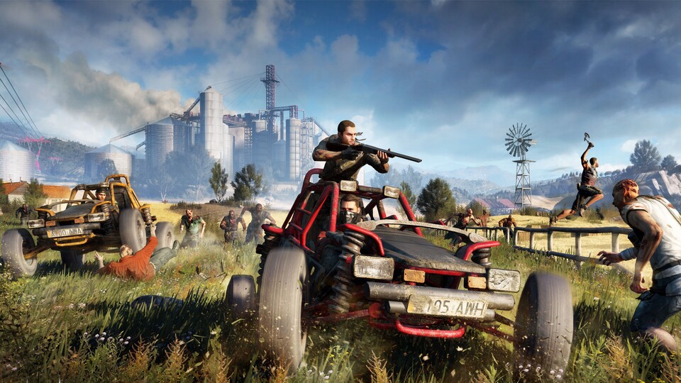 In Dying Light: The Following brausen wir mit einem Buggy durch die offene Spielwelt.