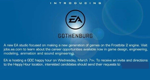 EA kündigt das neue Entwickler-Studio EA Gothenburg knapp an.