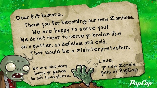 Die PopCap-Zombies begrüßen ihre neuen Herren von Electronic Arts.