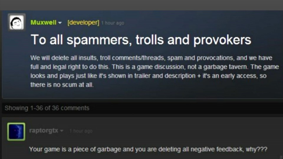 Muxwell äußert sich im Steam-Forum zu den negativen Kommentaren.