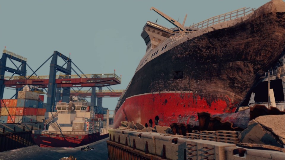 Terroristen haben ein Schiff in den Pier am Hamburger Hafen krachen lassen. Wir müssen jetzt aufräumen. 
