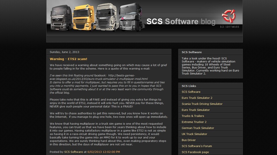 Eine falsche Mod für den Euro Truck Simulator 2 sorgt derzeit für Unmut in der Community.