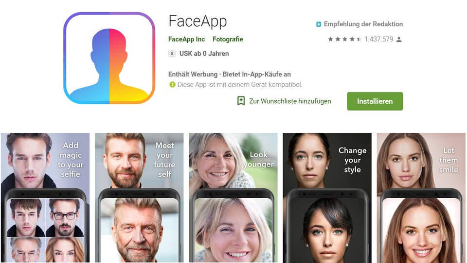 FaceApp gehört momentan zu den beliebtesten Anwendungen in Googles PlayStore und im App Store von iOS, es gibt aber Bedenken zum Umgang mit den Daten.