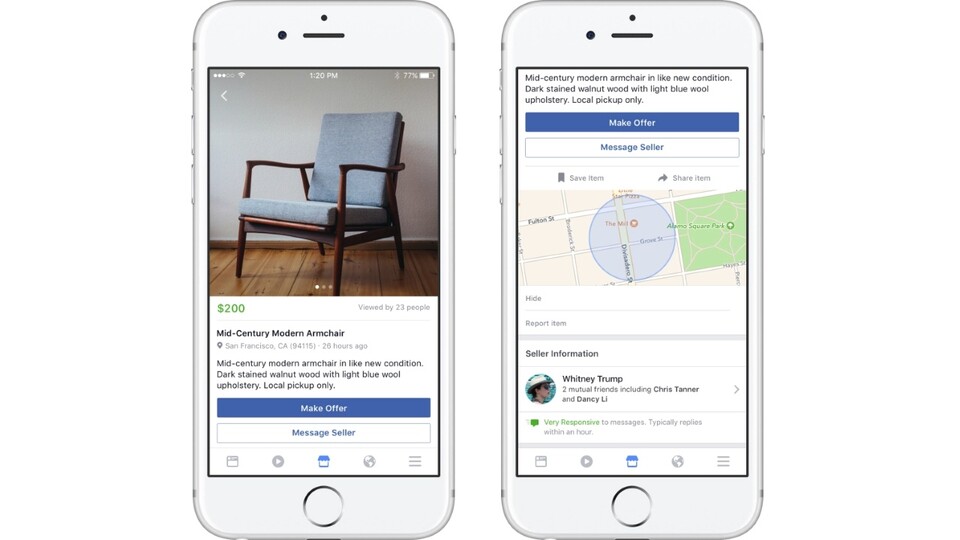 Facebook Marketplace soll das An- und Verkaufen von Gegenständen erleichtern. (Bildquelle: Facebook)