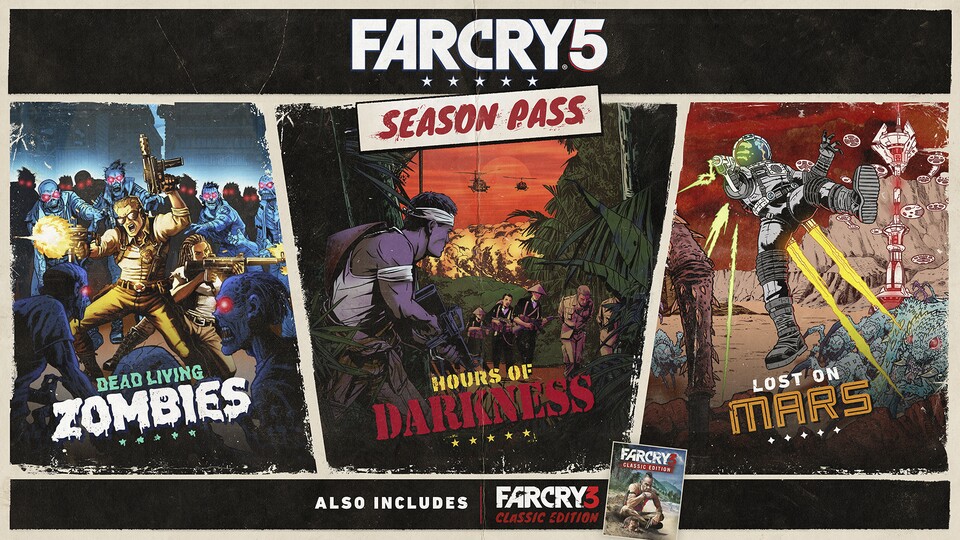 Die Artworks zu den drei DLCs von Far Cry 5.
