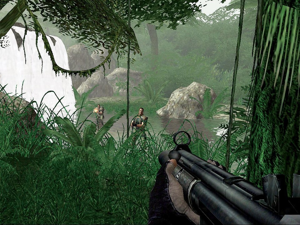Mit der Schallgedämpften MP5 überraschen wir die Schurken im Dschungel aus dem Hinterhalt.