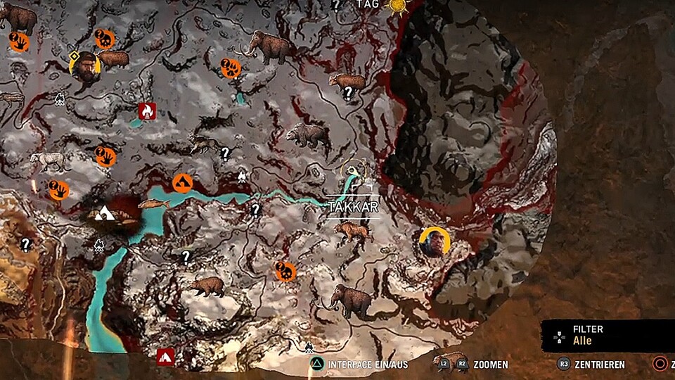 Das Blood-Dragon-Easter-Egg in Far Cry Primal findet man hier am Ende des Wasserlaufes oberhalb eines Wasserfalls.