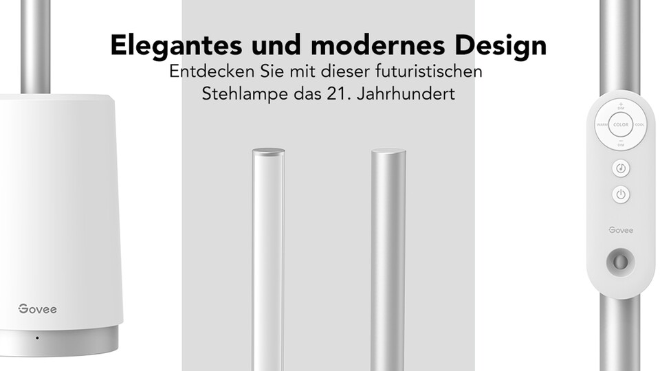 Govee macht beim Design der slimken LED Stehleuchte keine unötigen Experimente. Die mitgelieferte Fernbedienung ist austrenheit richtig genial!