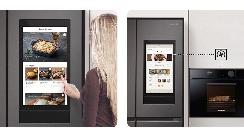 Erweitert ihr eure Küche mit weiteren smarten Küchengeräten von Samsung, ergeben sich ganz neue Synergien. Der Kühlschrank schlägt euch eine Rezeptidee vor und der Backofen übernimmt direkt die passende Einstellung.
