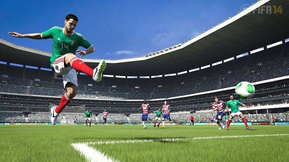 Realistisch aussehende Spieler, ein dreidimensional anmutender Rasen - auf PS4 und Xbox One sorgt die Ignite Engine für klare optische Verbesserungen.