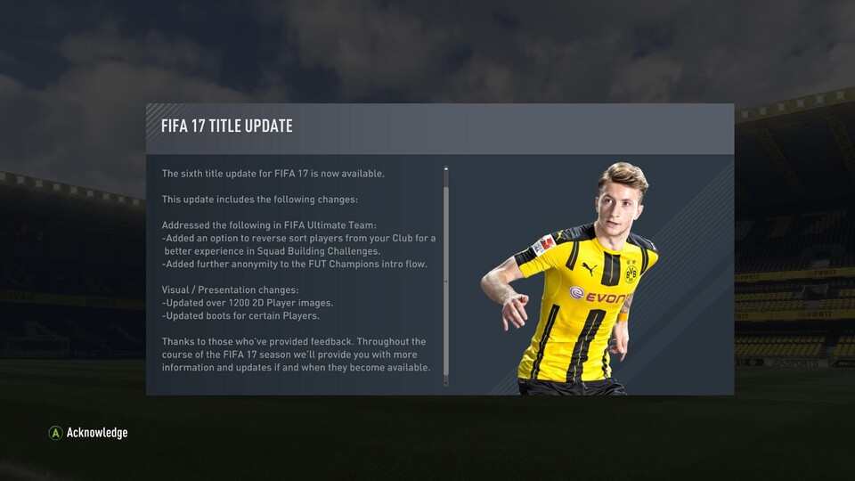 EA Sports will noch die ganze Saison über weitere Titel-Updates zu FIFA 17 veröffentlichen.