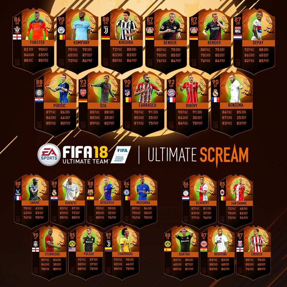 Das ist das Ultimate Scream Team von FIFA 18 mit den gesteigerten Ratings, die nur vom 29. Oktober bis zum 1. November aktiv werden.