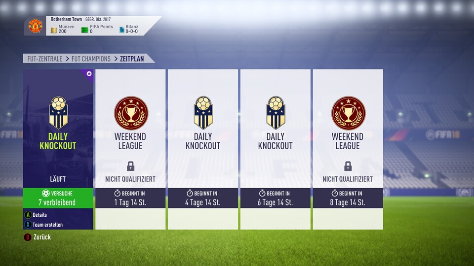 Durch Erfolge in den Daily Knockouts kann man an der Weekend League teilnehmen.