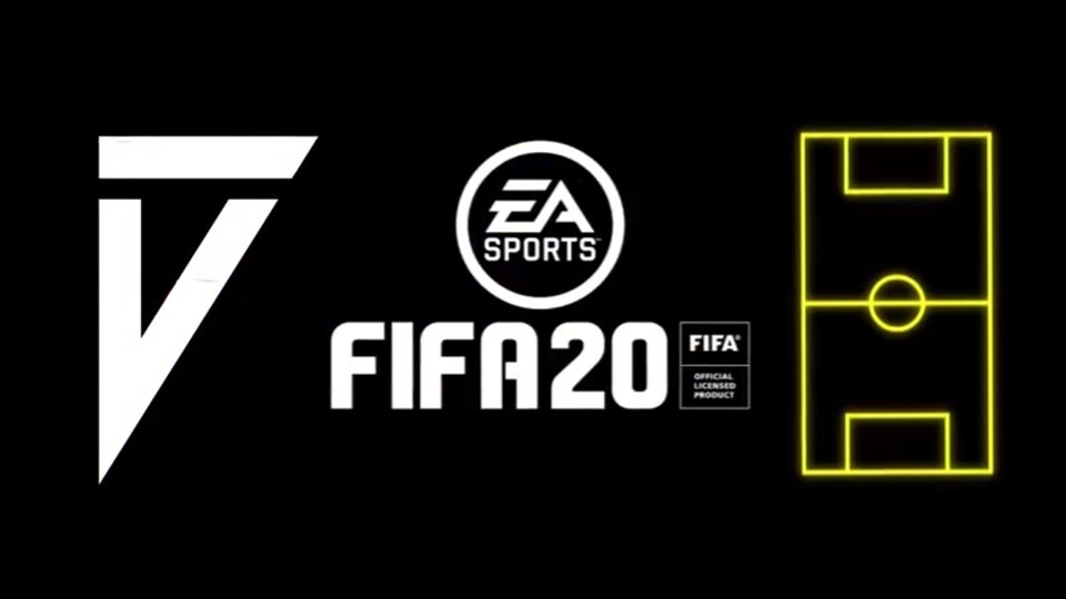 Mit einem V-Symbol und einem kleinen Neon-Spielfeld teast EA Sports eine Neuerung von FIFA 20 an. 