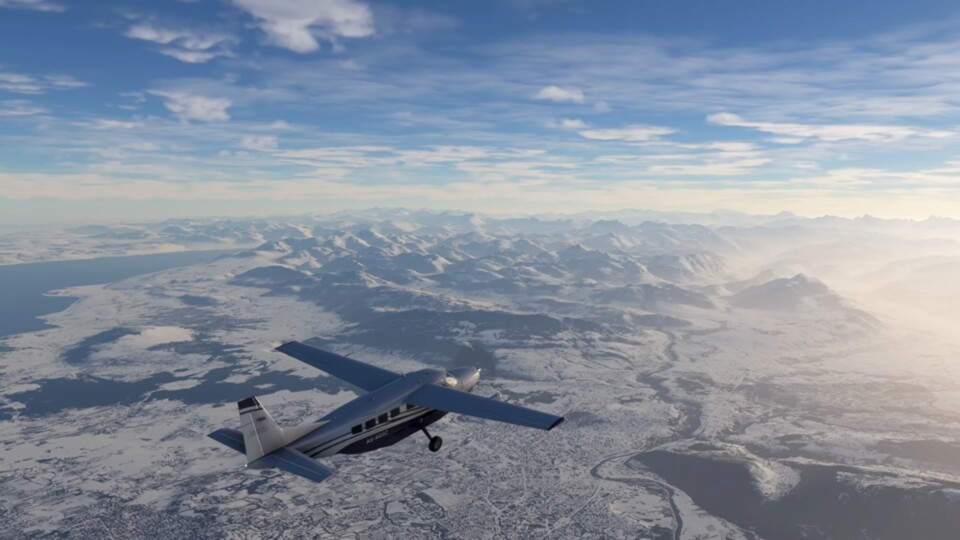 Im Flight Simulator könnt ihr Winterwunderlandschaften erleben.