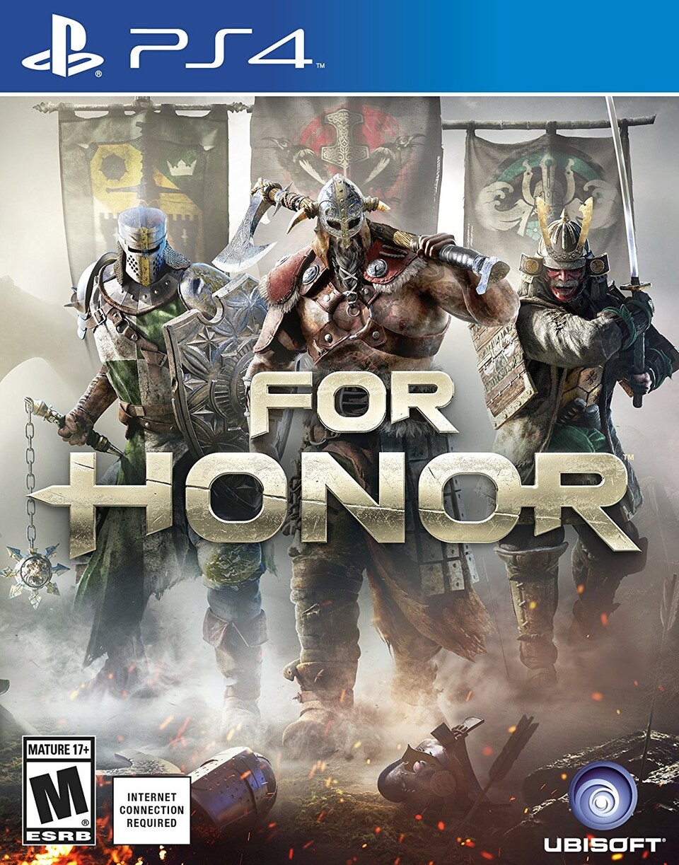 Auf dieser Cover-Grafik von For Honor ist der Online-Hinweis zu finden.