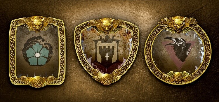 Die im Fraktionskrieg siegreiche Ritter-Fraktion darf sich über ein hübsches Sieger-Emblem (in der Mitte) für das finale Spiel freuen. 